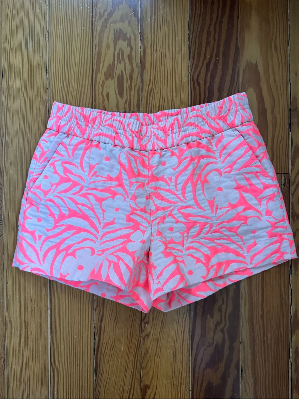 J Crew Neon Pink Floral Print Elastic Waist Shorts